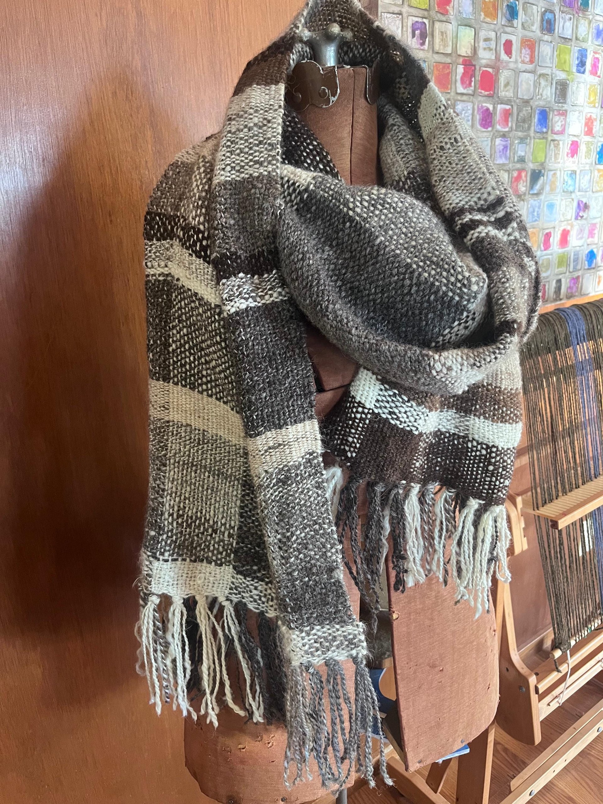 Natural colors handspun handwoven wool wrap, SCA, ren faire, undyed, rustic heirloom shawl