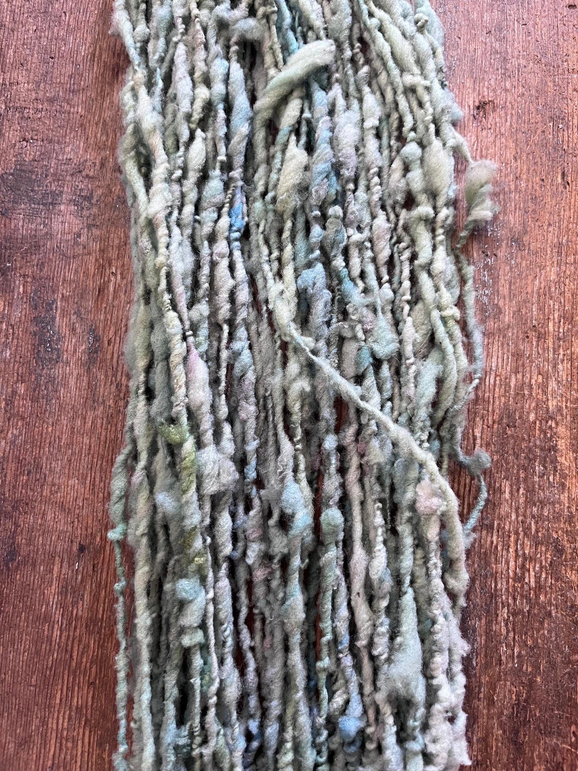 Seafoam green/blue Southdown wool handspun nubbly chunky art yarn