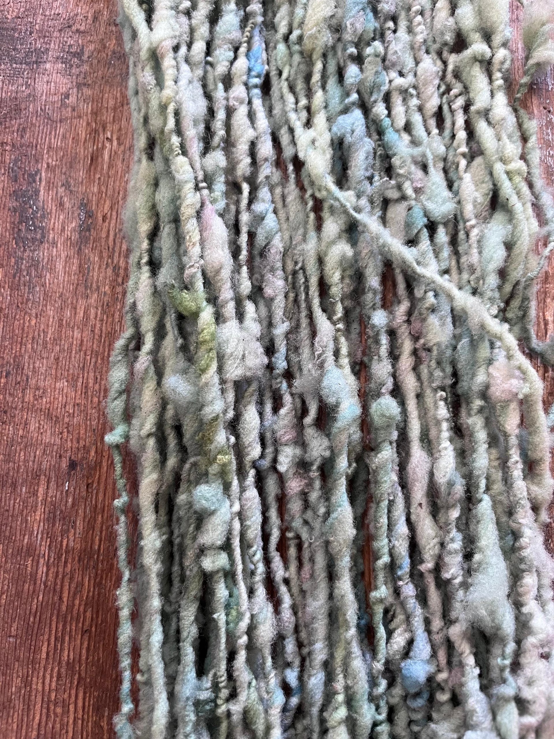 Seafoam green/blue Southdown wool handspun nubbly chunky art yarn