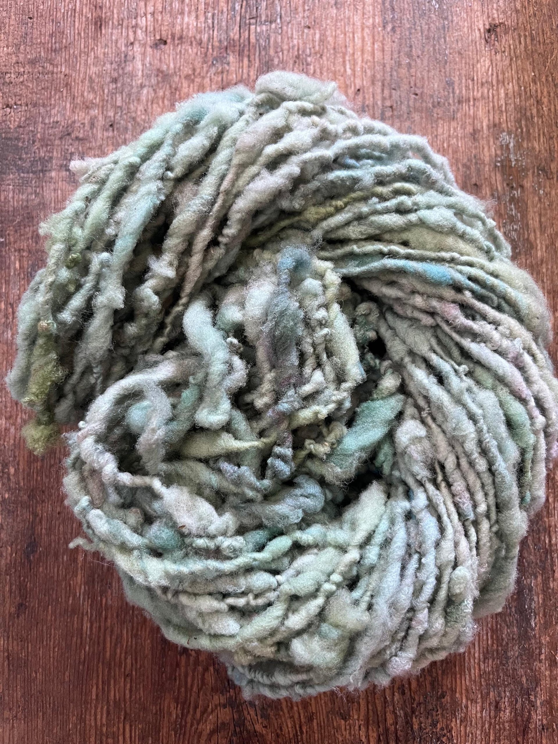 Seafoam green/blue Southdown wool handspun nubbly chunky art yarn