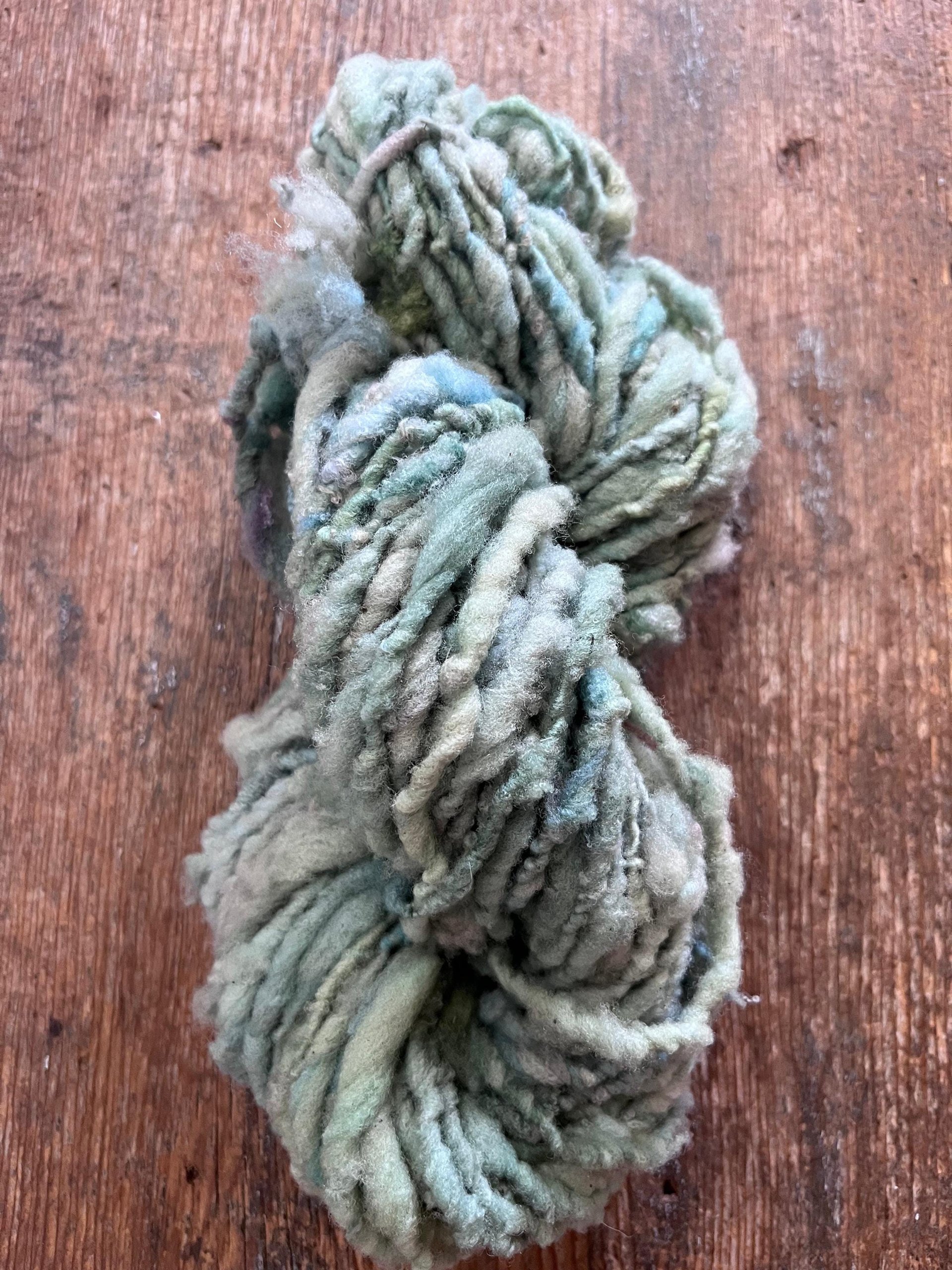 Seafoam green/blue Southdown wool handspun nubbly chunky art yarn