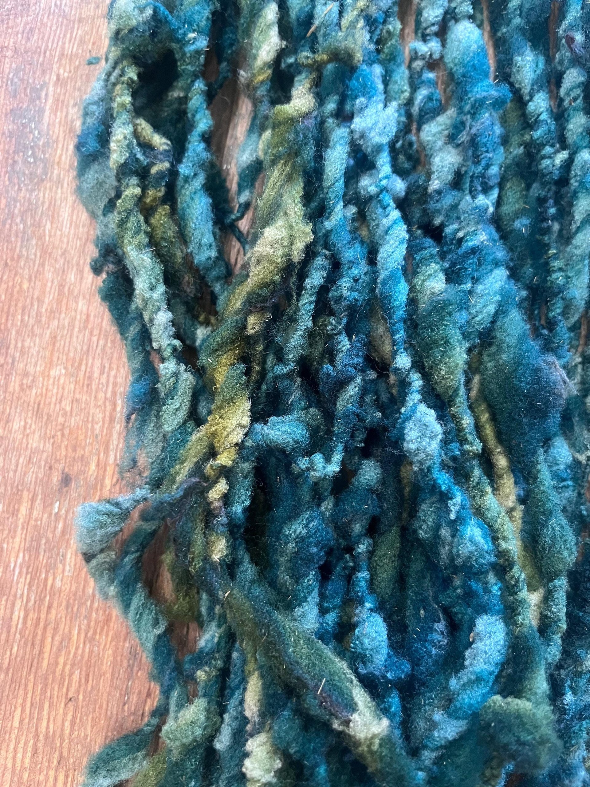 Symbiotic - blue green nubbly squishy Southdown wool art yarn