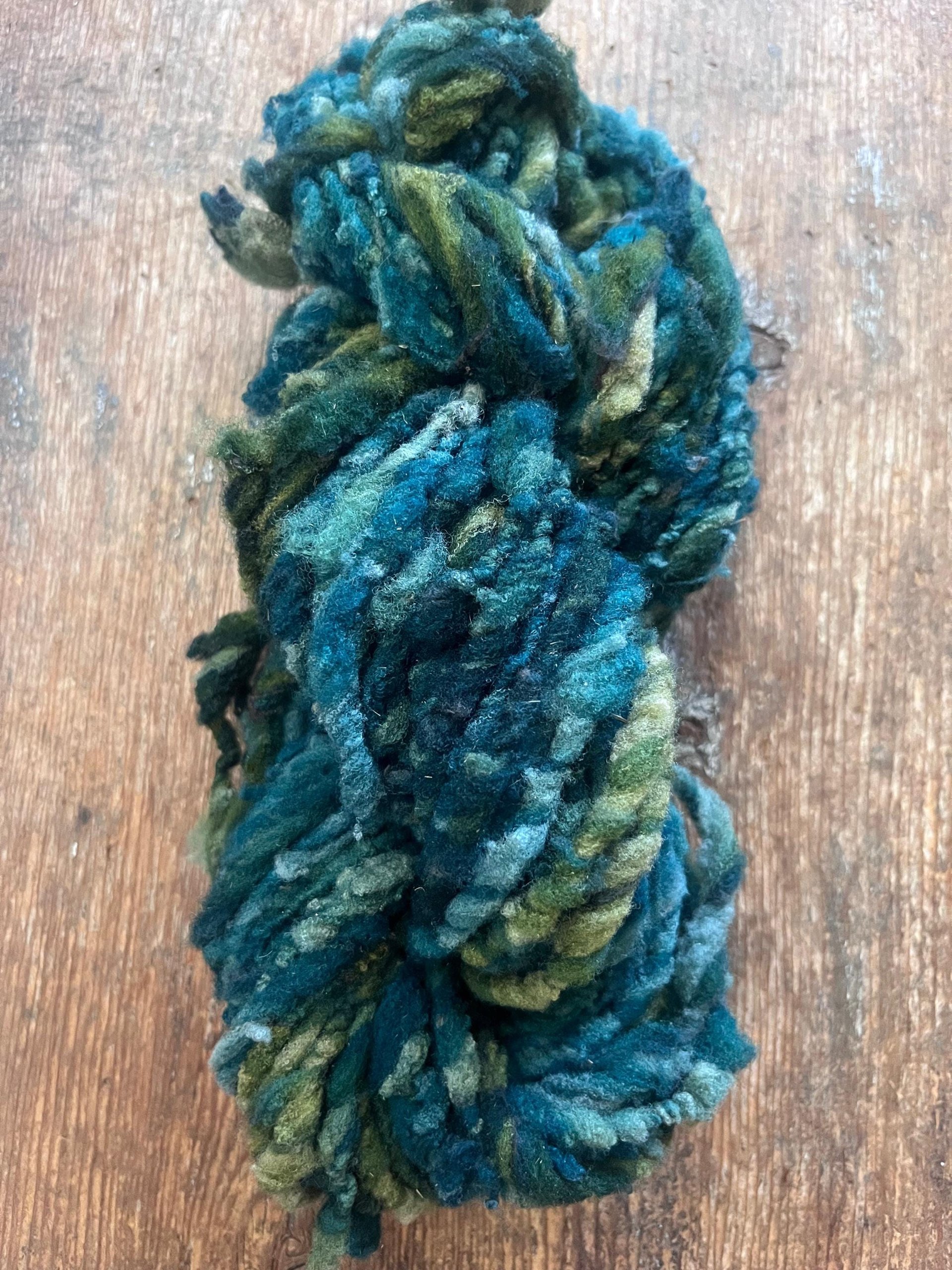 Symbiotic - blue green nubbly squishy Southdown wool art yarn