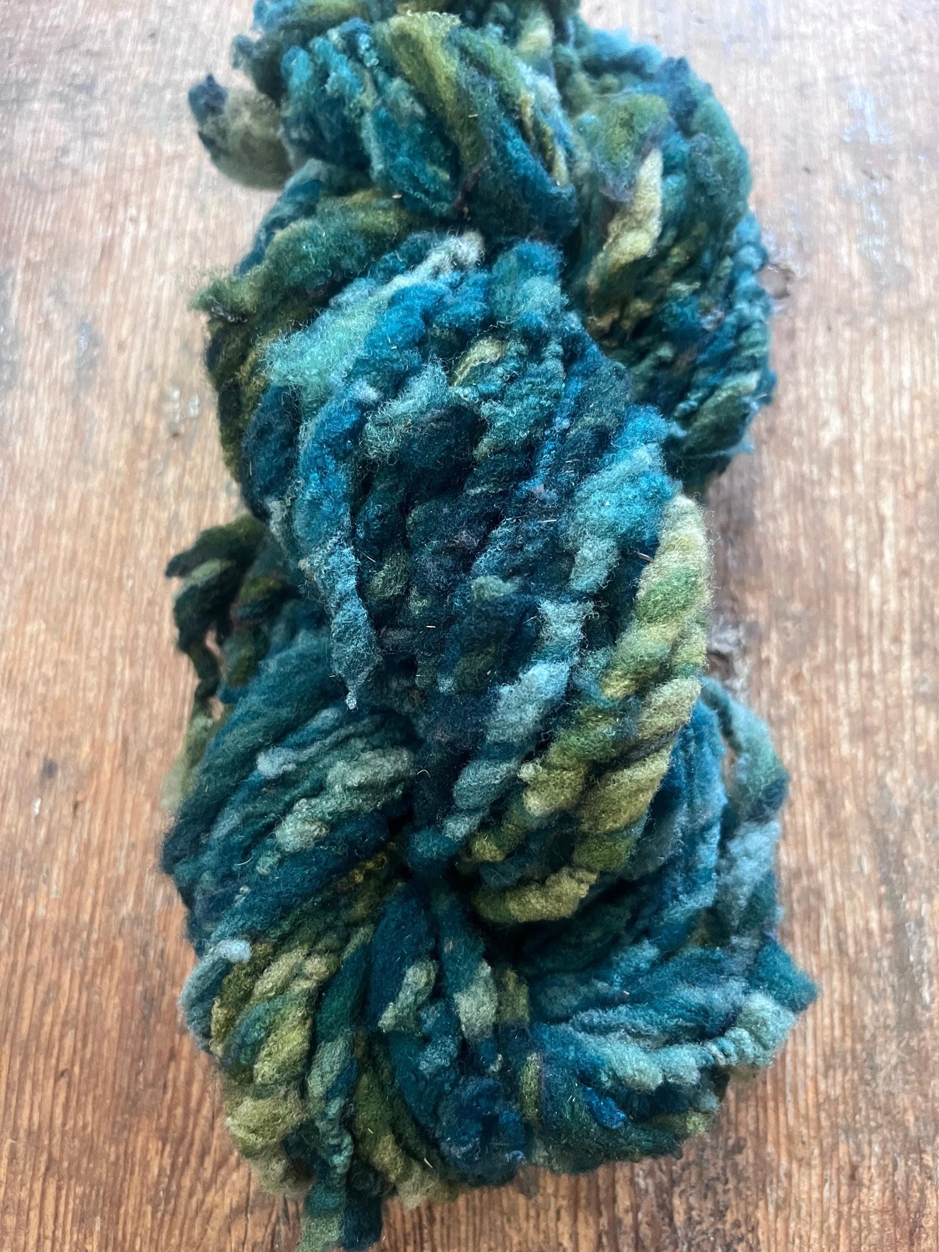 Symbiotic - blue green nubbly squishy Southdown wool art yarn