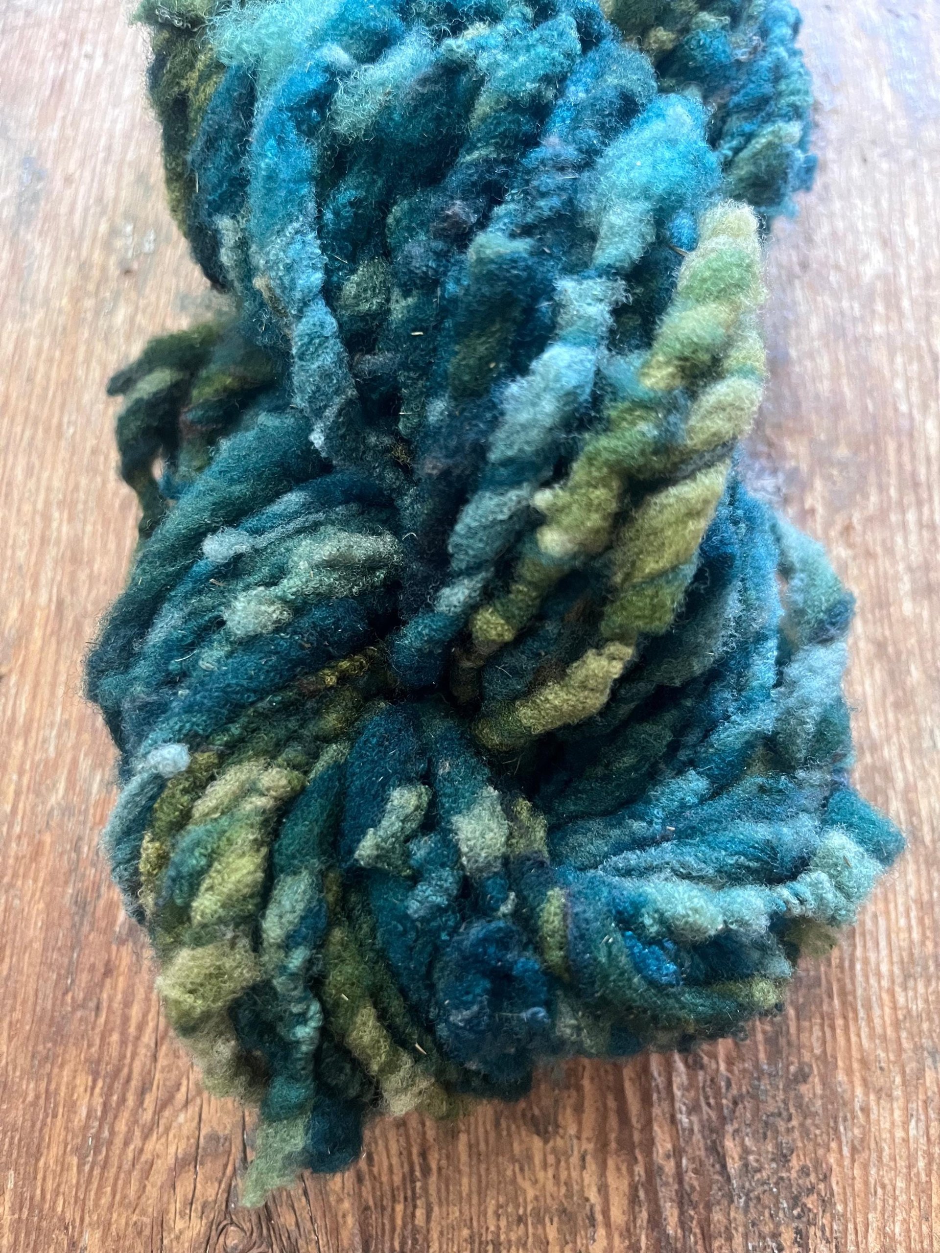Symbiotic - blue green nubbly squishy Southdown wool art yarn