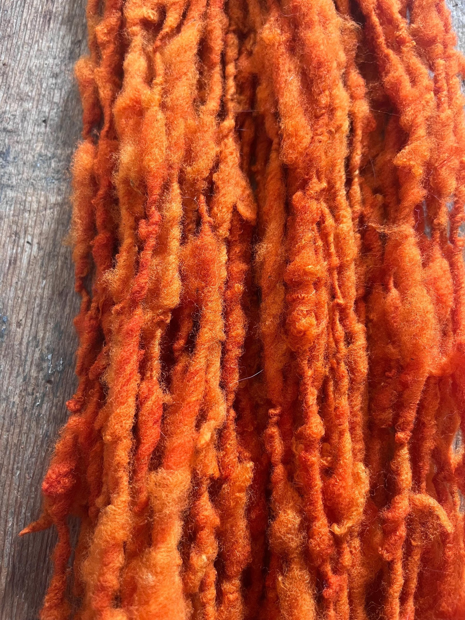Pumpkin Orange, handspun nubbly squishy chunky handspun Southdown wool art yarn
