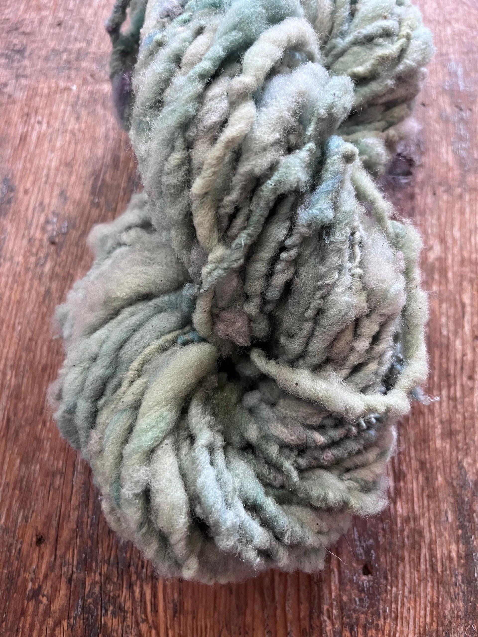 Seafoam green/blue Southdown wool handspun nubbly chunky art yarn