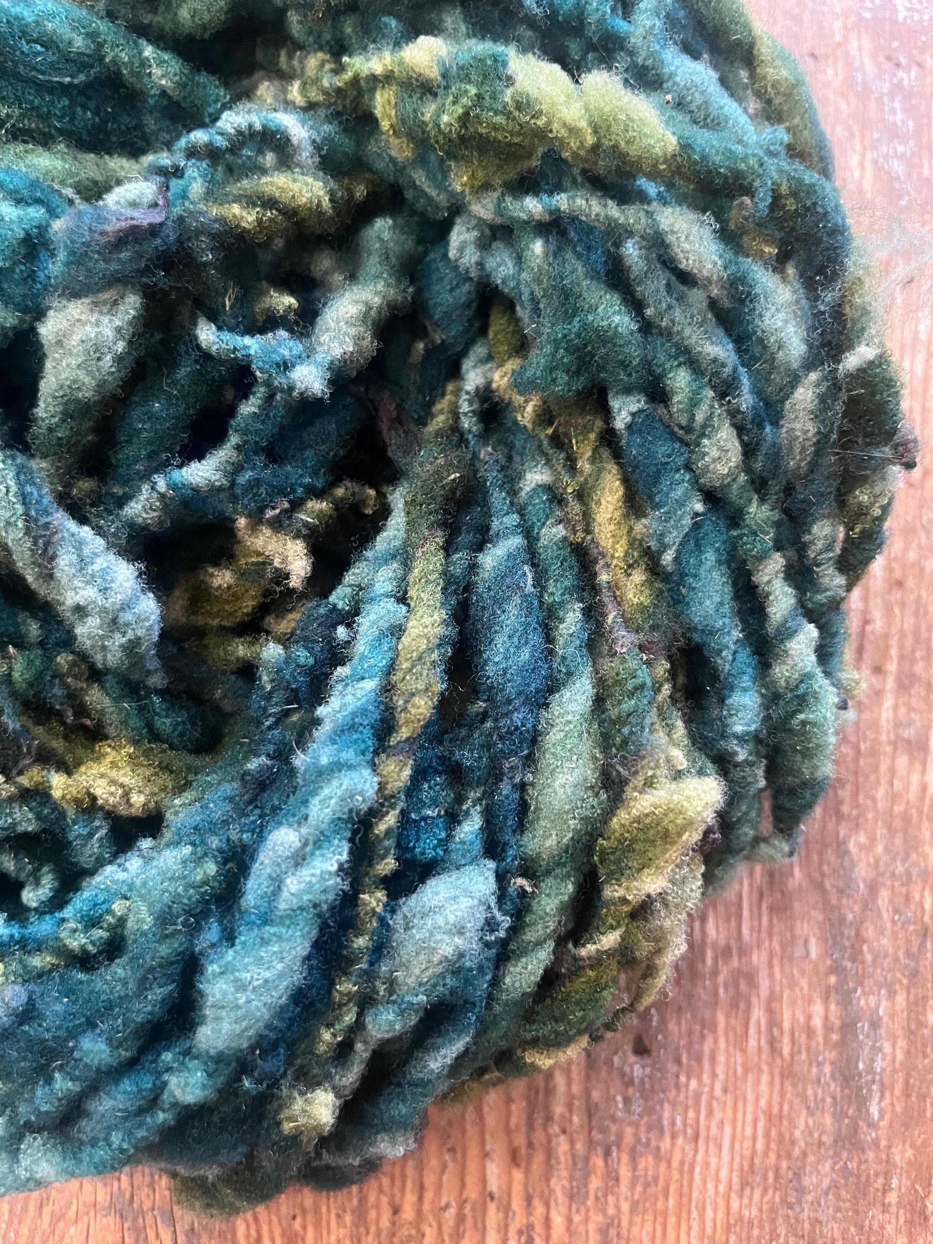Symbiotic - blue green nubbly squishy Southdown wool art yarn