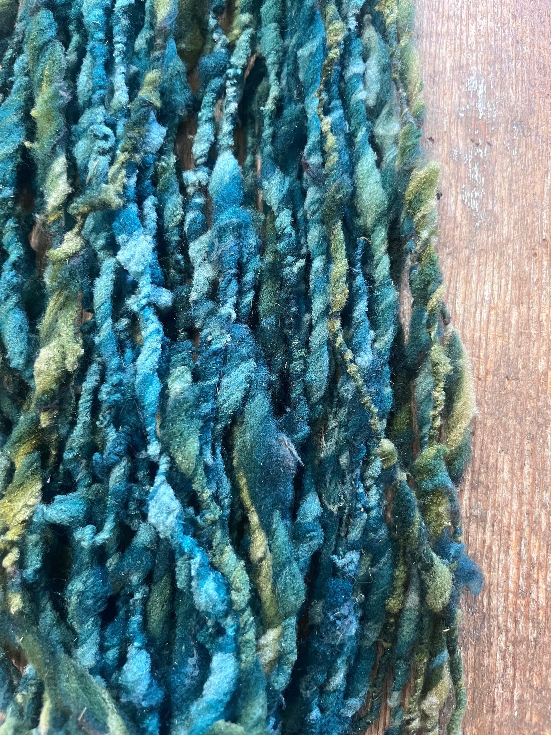 Symbiotic - blue green nubbly squishy Southdown wool art yarn