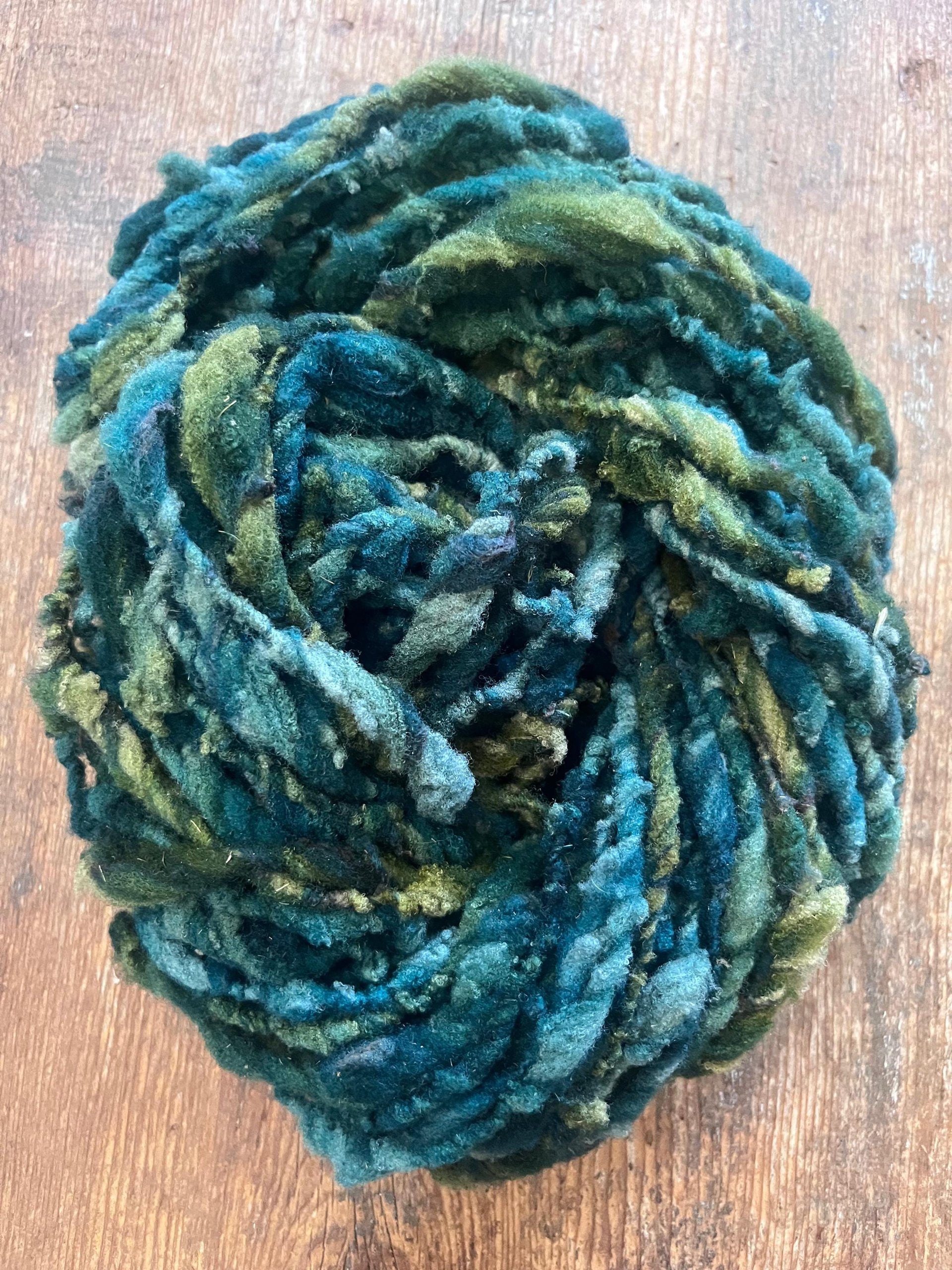 Symbiotic - blue green nubbly squishy Southdown wool art yarn