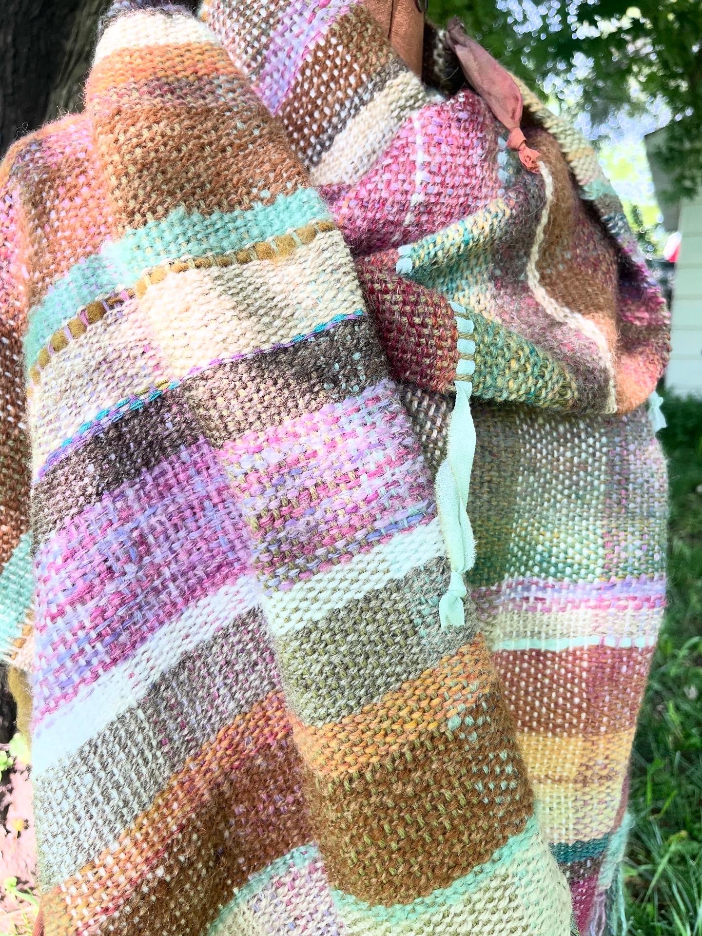 Shire-ess, Femme Hobbit sunset rainbow handspun handwoven wrap, shawl, drape