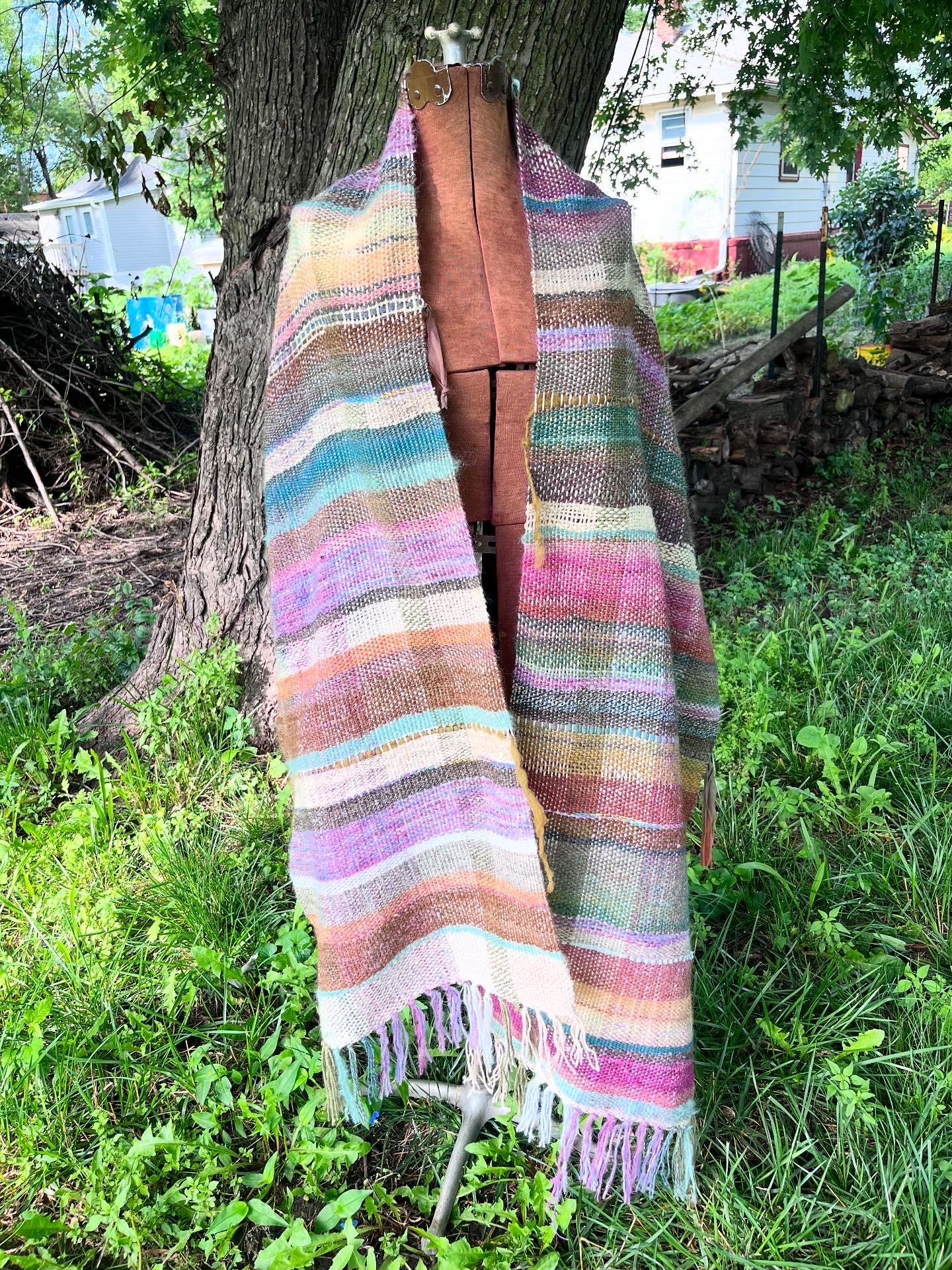 Shire-ess, Femme Hobbit sunset rainbow handspun handwoven wrap, shawl, drape