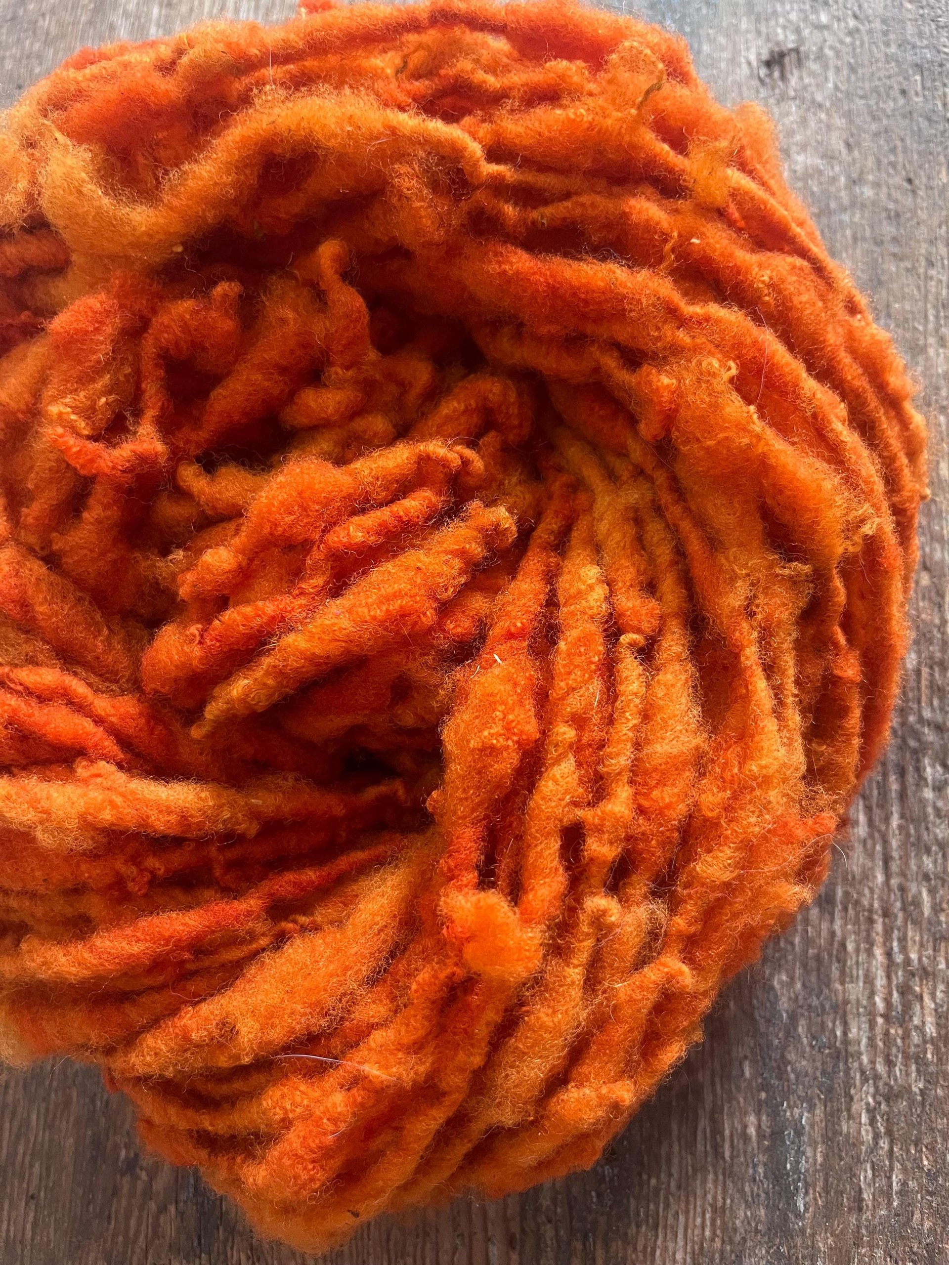 Pumpkin Orange, handspun nubbly squishy chunky handspun Southdown wool art yarn