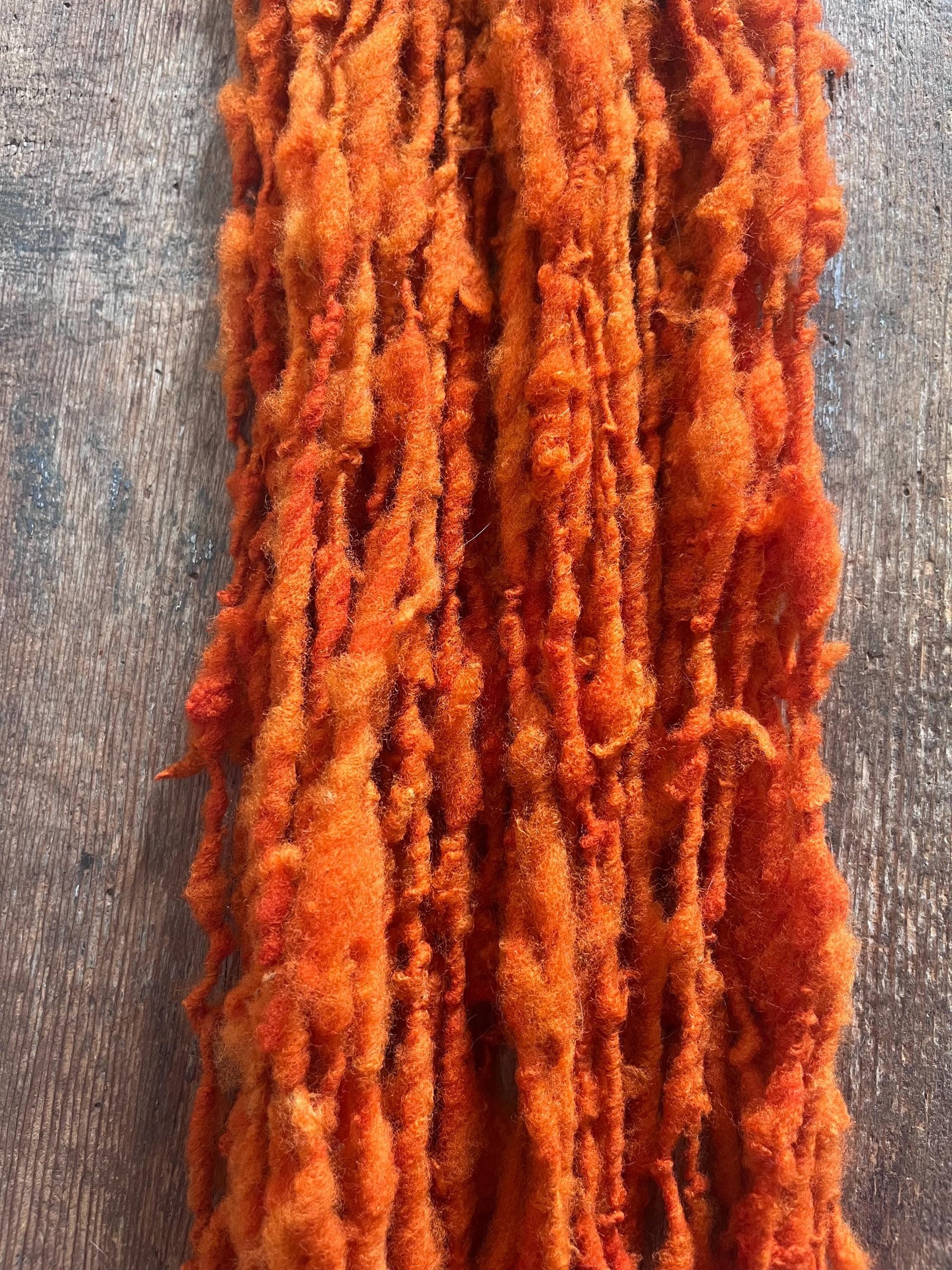 Pumpkin Orange, handspun nubbly squishy chunky handspun Southdown wool art yarn