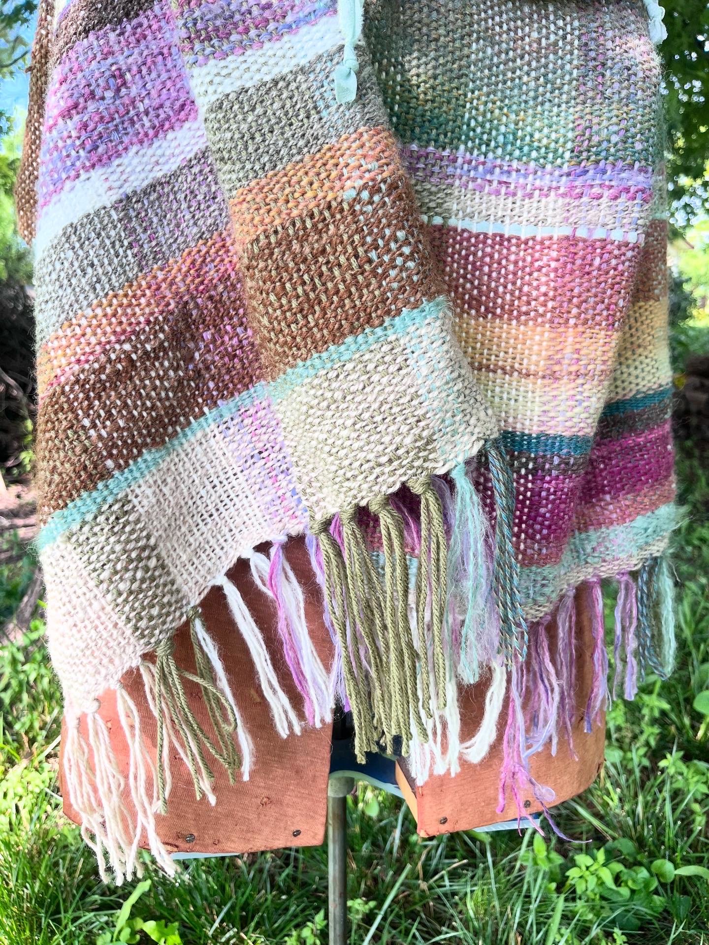 Shire-ess, Femme Hobbit sunset rainbow handspun handwoven wrap, shawl, drape