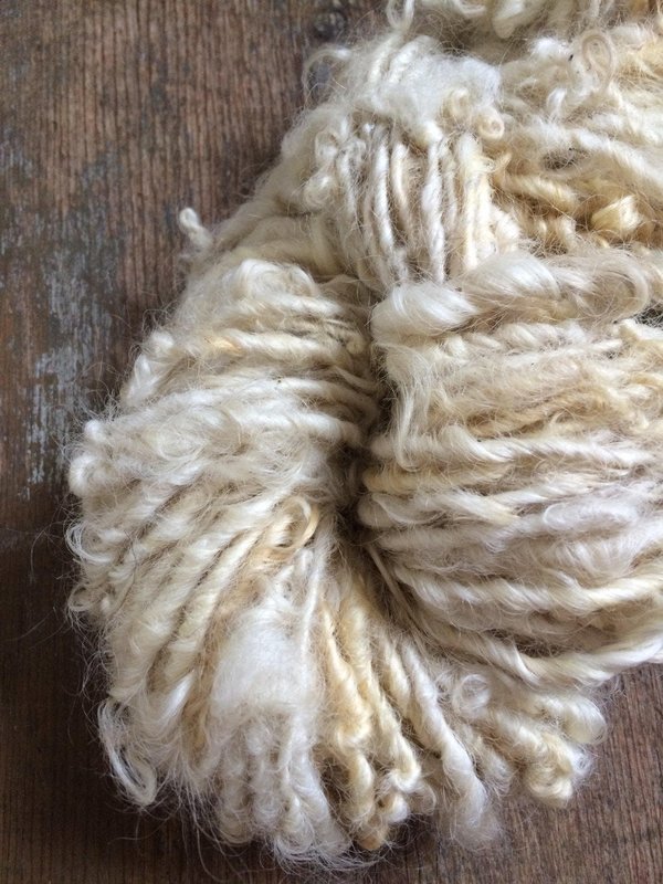 Creamy white Lincoln wool locks yarn, 50 yards