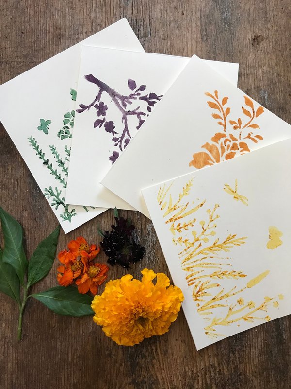 Botanically stenciled notecards, floral set