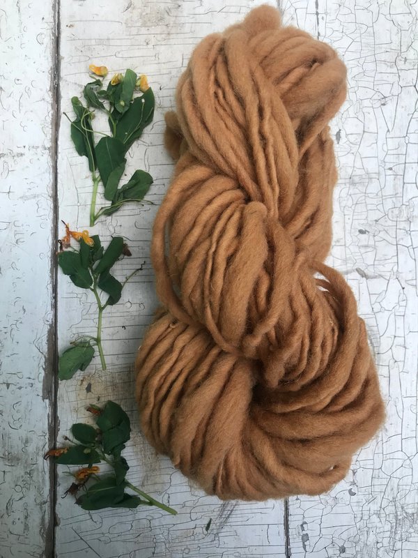 Jewelweed naturally dyed handspun yarn, 50 yards