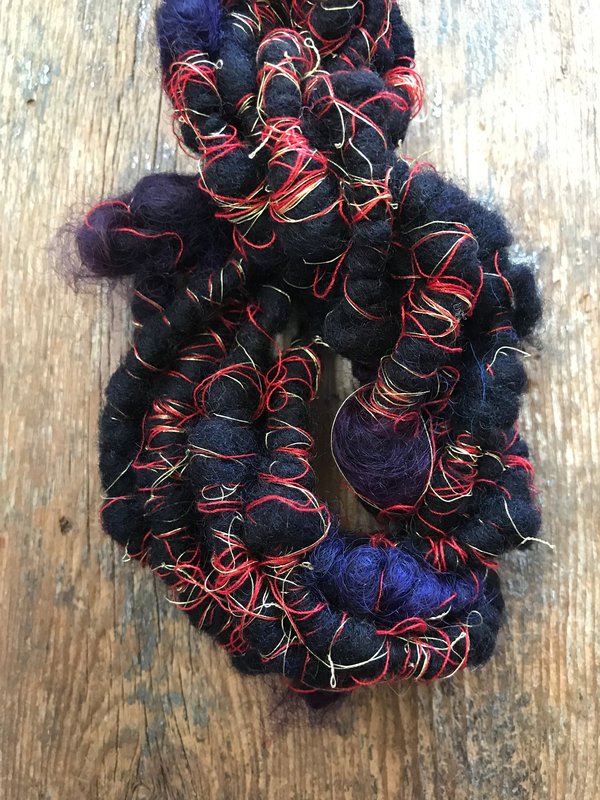 Vesuvius wrapped art yarn coils, 7 yards