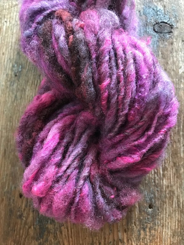 Hot Pink overdyed Finnsheep wool locks yarn, 20 yards