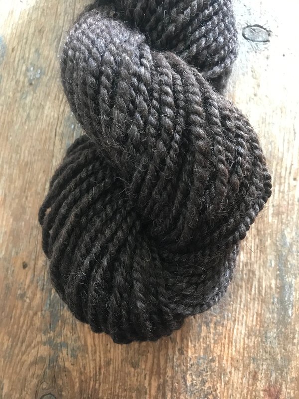 Handspun dark brown shetland wool 2 ply bulky yarn, 51 yards