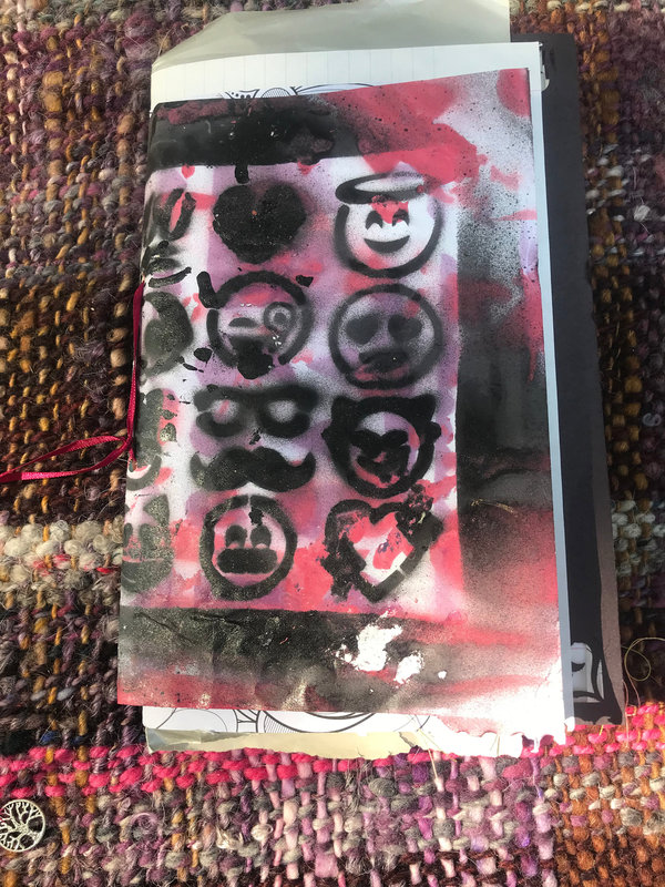 Upcycled art journal, red and black, graffiti emo goth junk journal, grimoire, spellbook, sketchbook