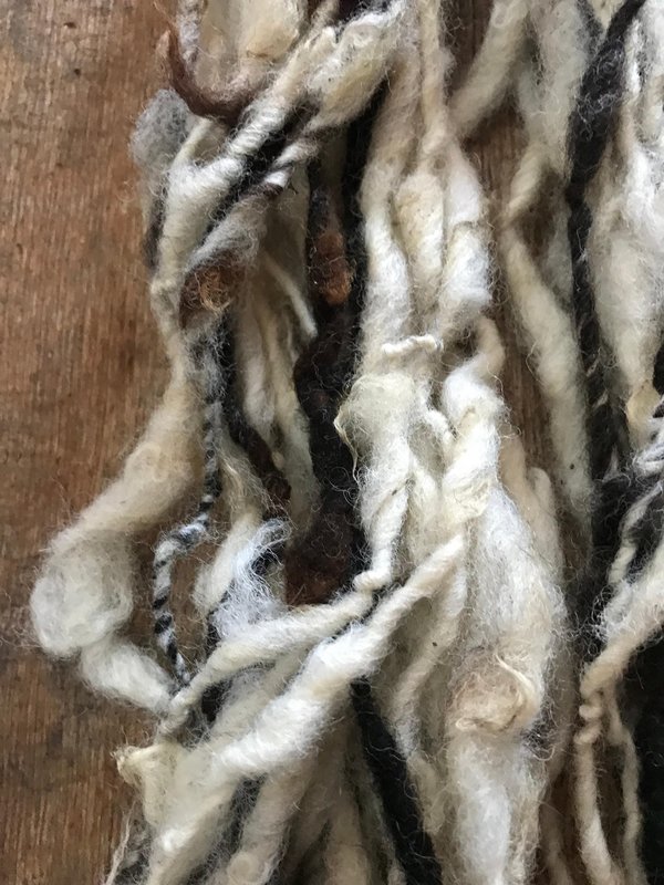 Jacob wool natural handspun bulky black and white yarn, 20 yards