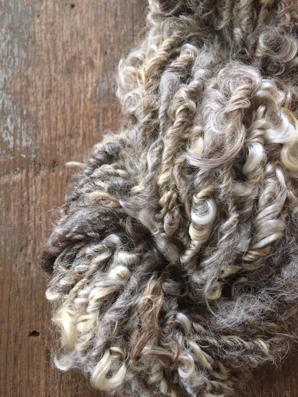 Grey curly yarn, 20 yards