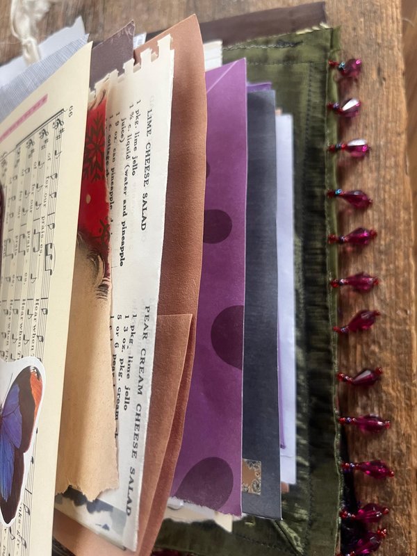 Flights of Fancy 108 page beaded, sewn, flexible, upcycled, boho art journal
