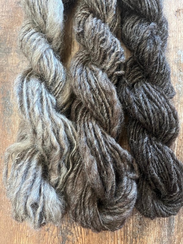Naturally colored ombré wool yarn set, 150 yards light bulky weight handspun