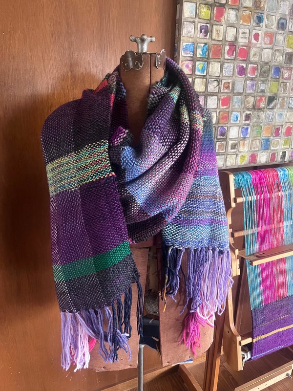Handwoven wrap - studio sample sale! Beautiful fringed pink purple soft shawl