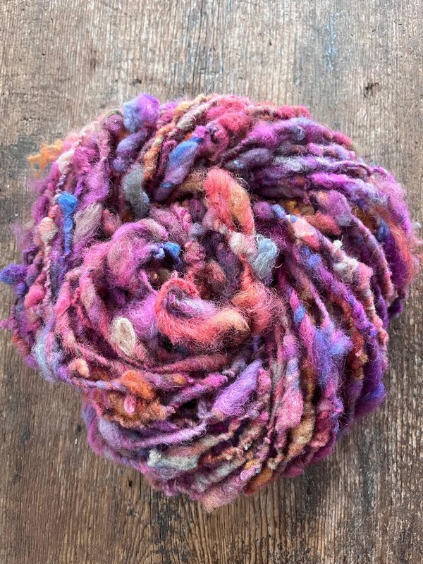 Salacious - hot pink orange colorful nubbly handspun southdown wool art yarn
