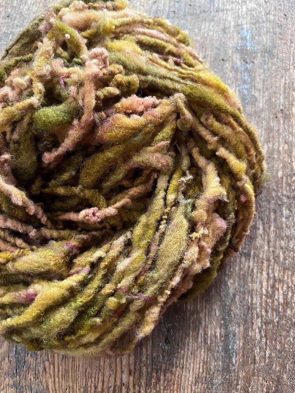 Hellebore, handspun nubbly squishy chunky handspun Southdown wool art yarn