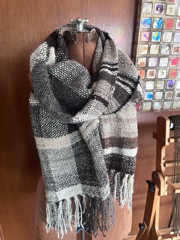 Natural colors handspun handwoven wool wrap, SCA, ren faire, undyed, rustic heirloom shawl