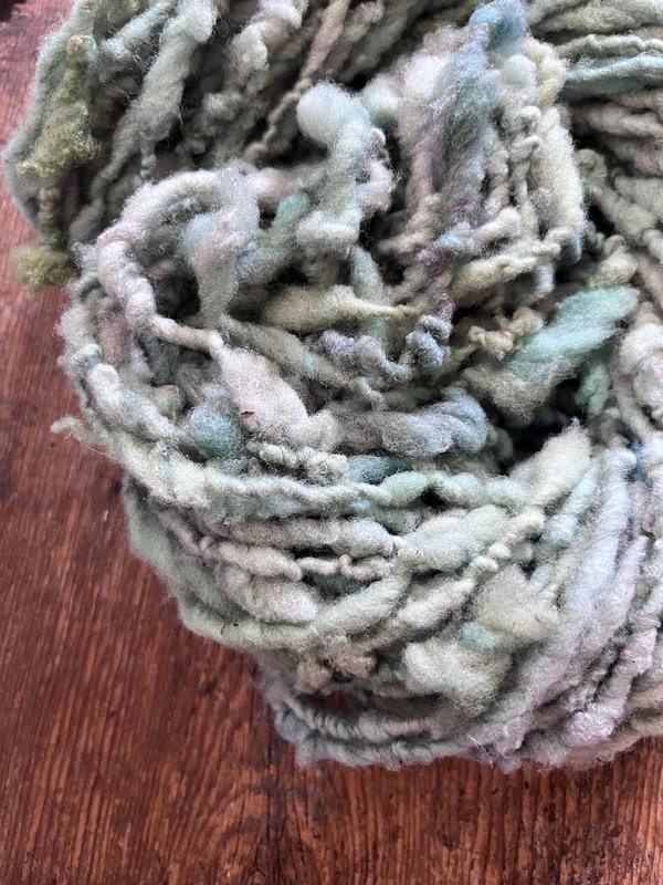 Seafoam green/blue Southdown wool handspun nubbly chunky art yarn