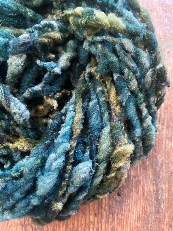 Symbiotic - blue green nubbly squishy Southdown wool art yarn